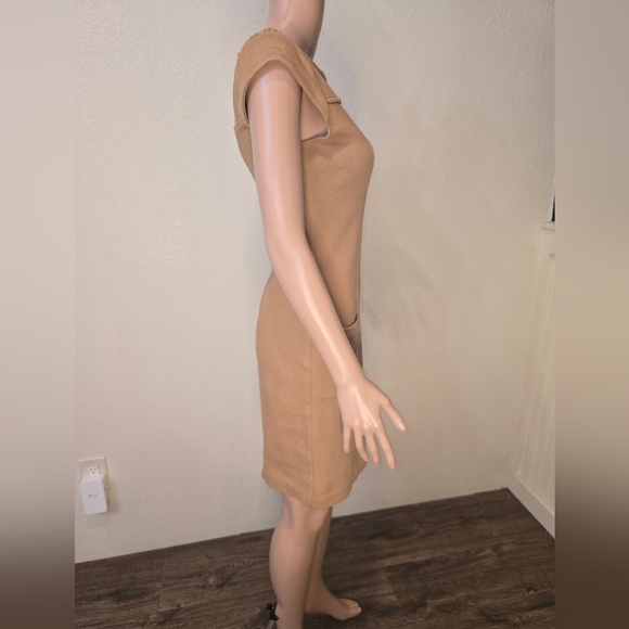 BODEN Women's Sheath Dress Light Brown Stretch Boat Neck Cap Sleeve Butt… - Picture 7 of 15